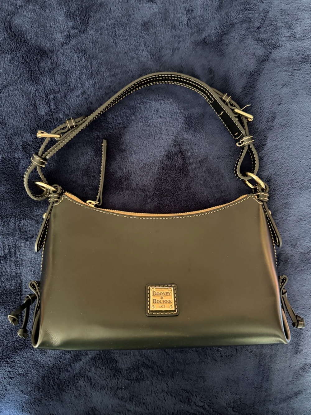 Dooney & Bourke Black Leather Shoulder Bag with Gold-Tone Logo